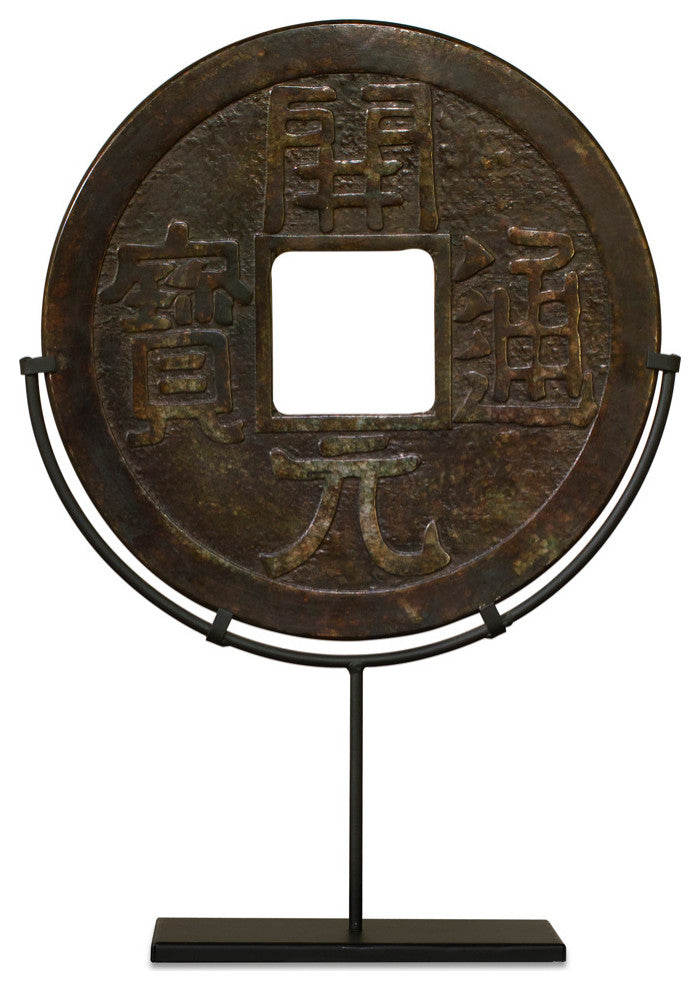 Chinese Stone Coin with Iron Stand