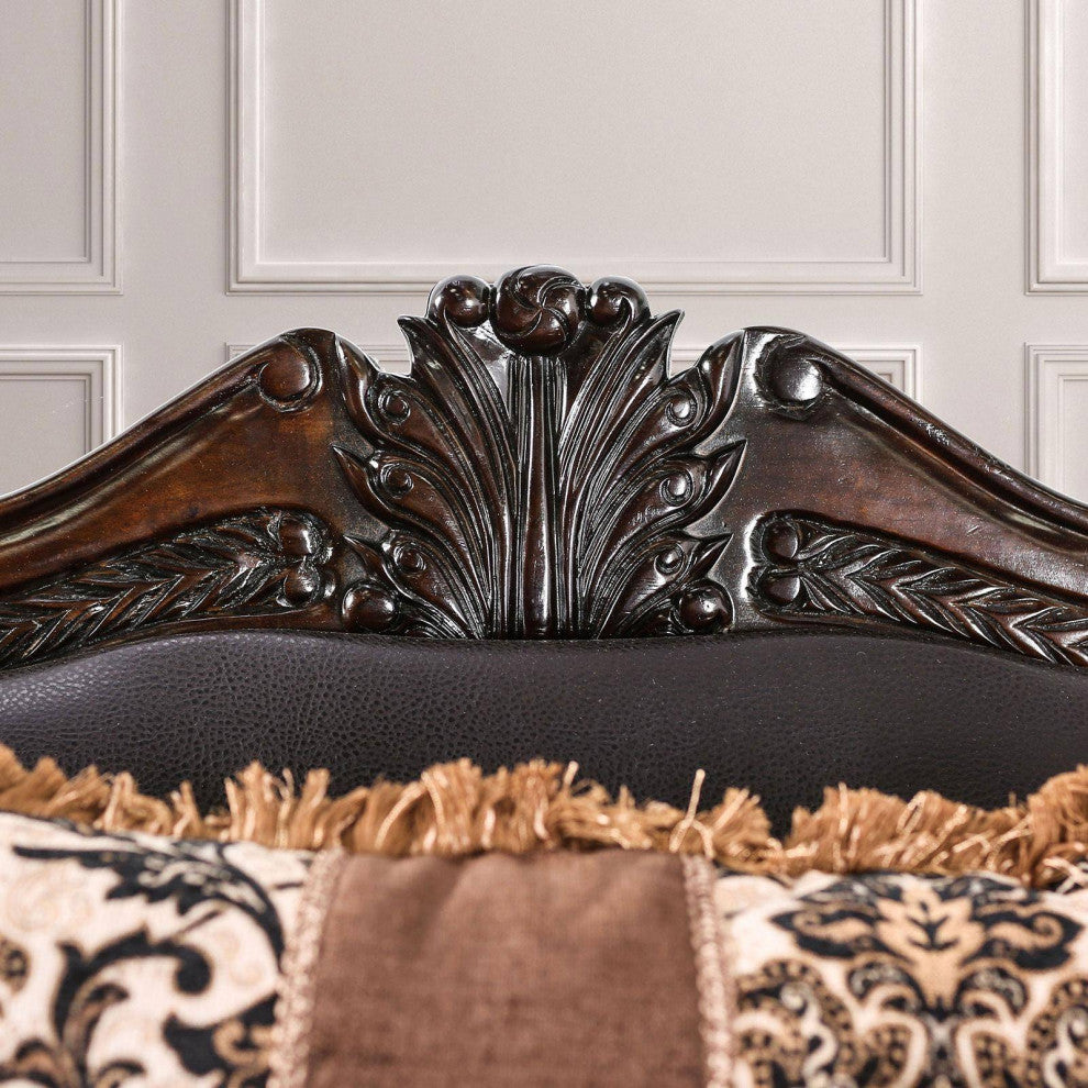 Faux Leather and Chenille Love Seat with Button Tufting Design, Brown