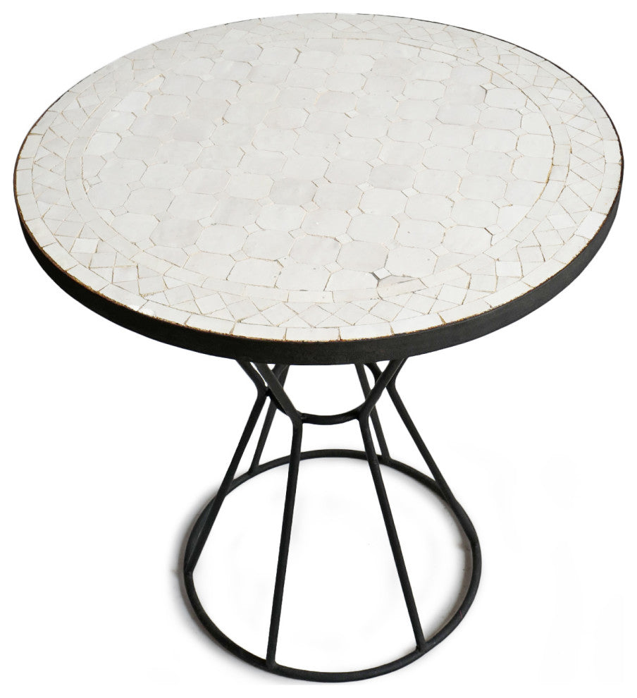 Outdoor White Mosaic Round Bistro Table