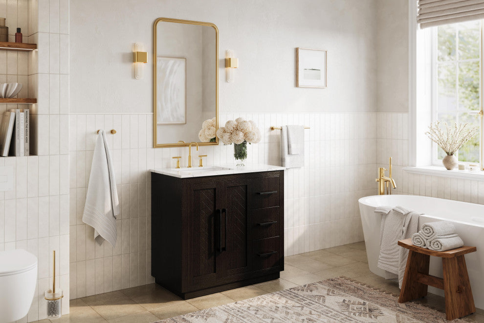 Home Living 36" Single Bathroom Vanity, Chocolate Oak