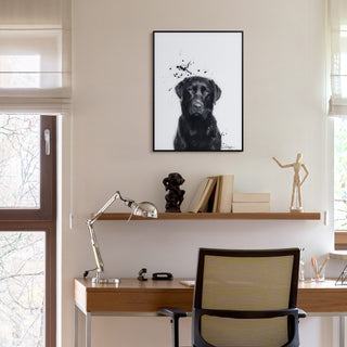 "Labrador Retriever" Black & White Pet Art on Printed Glass with Anodized Frame