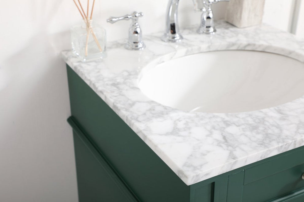 Home Living Vanity with Carrara White Marble Countertop, Green, 21", Single Sink