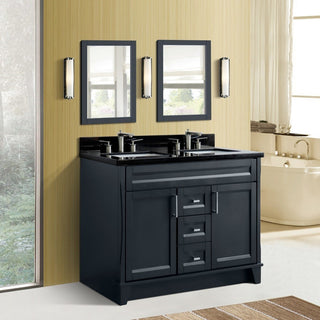 48" Double Sink Vanity, Dark Gray Finish With Black Galaxy Granite