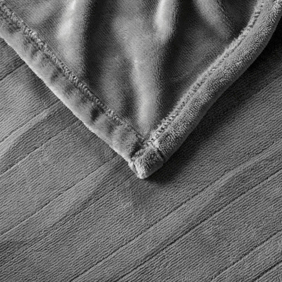 Serta Plush Heated Throw, Dark Grey