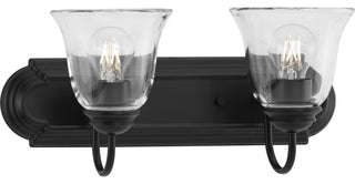 Two-Light Matte Black Transitional Bath and Vanity Light With Clear Glass