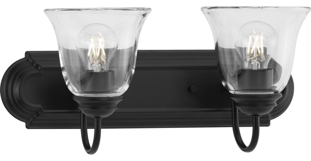 Two-Light Matte Black Transitional Bath and Vanity Light With Clear Glass