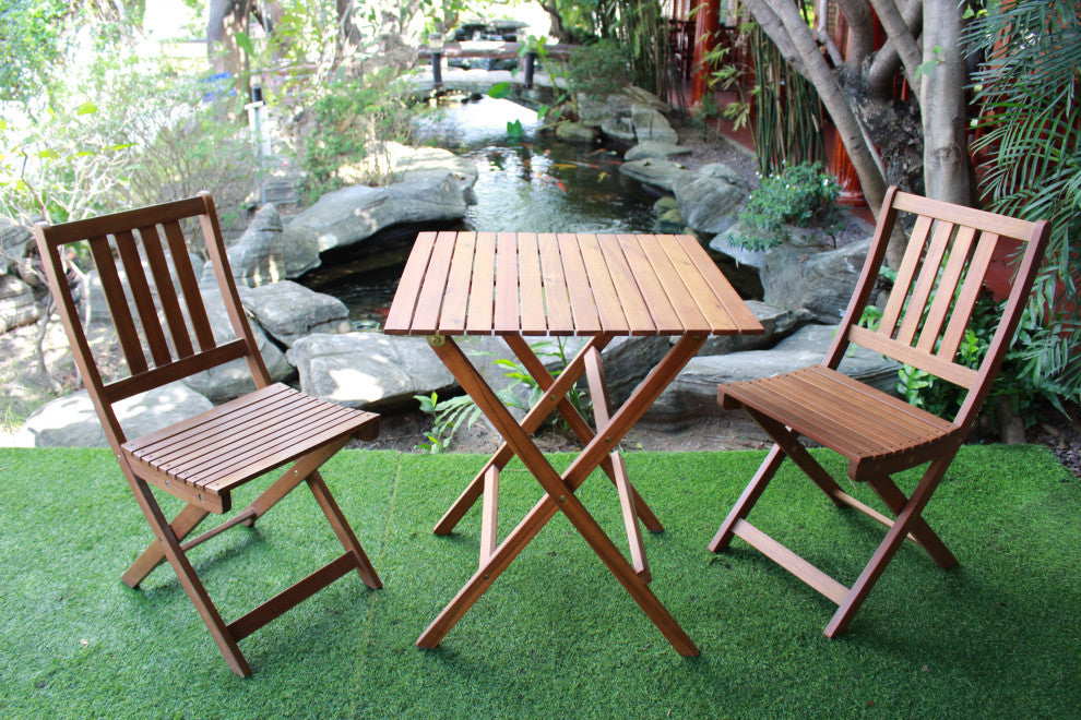 Outdoor Table Set With 2 Chairs, Brown