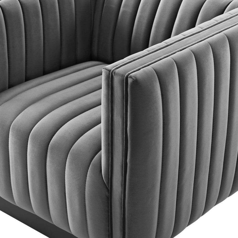 Tufted Armchair Accent Chair, Velvet, Gray, Modern, Lounge Hospitality
