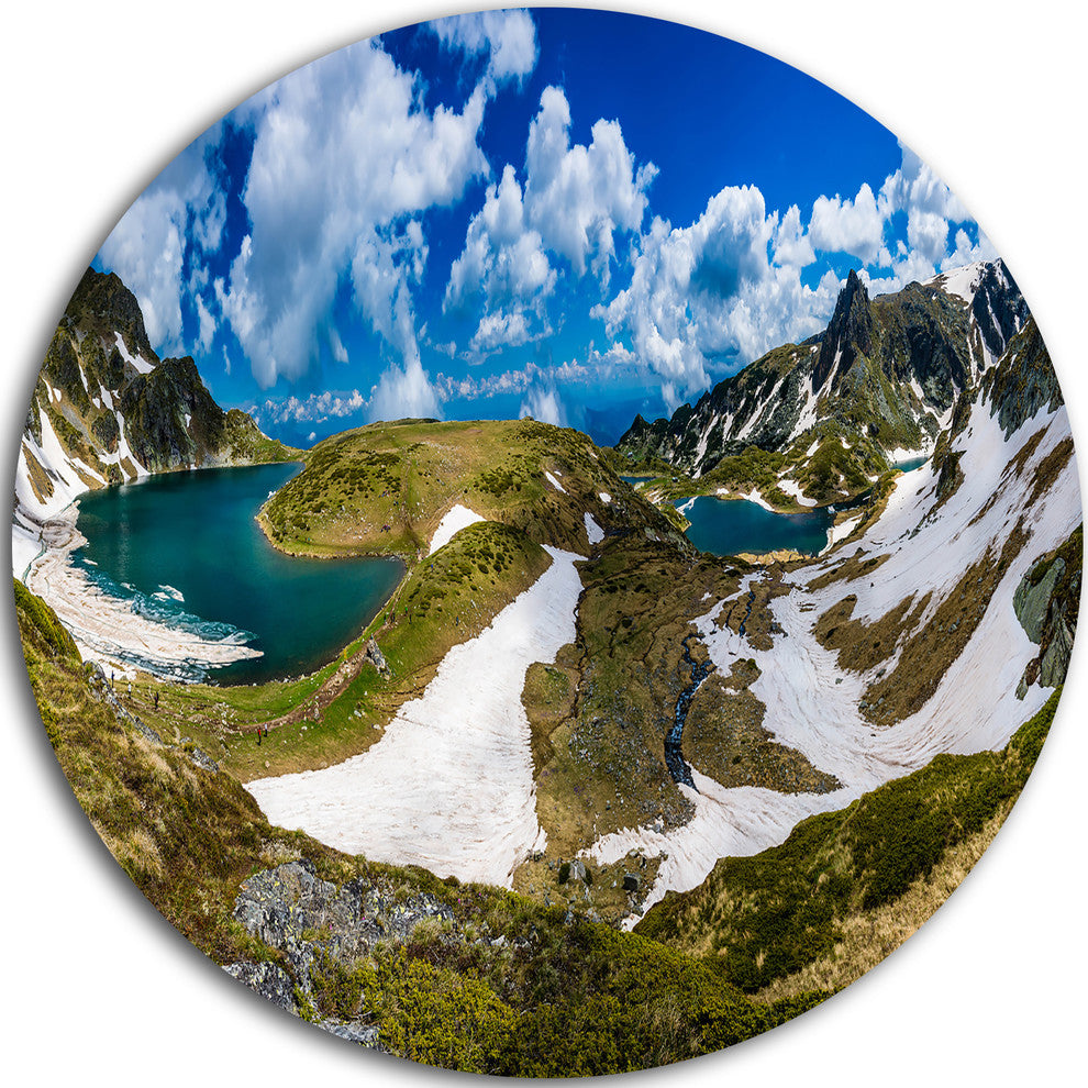 Seven Rila Lakes In Bulgaria, Landscape Disc Metal Artwork, 23"