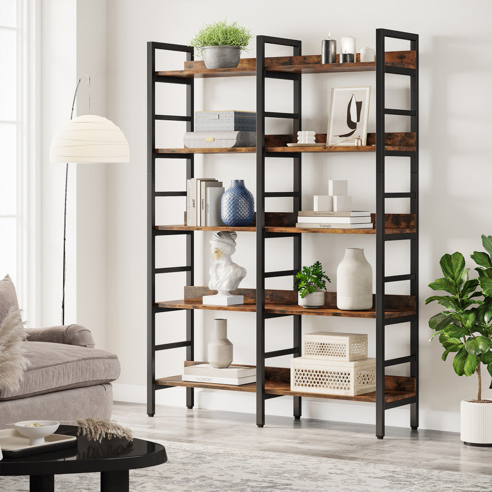 Tribesigns 5-Tier Industrial Bookshelf, 71\" Tall Etagere Bookcase, Brown