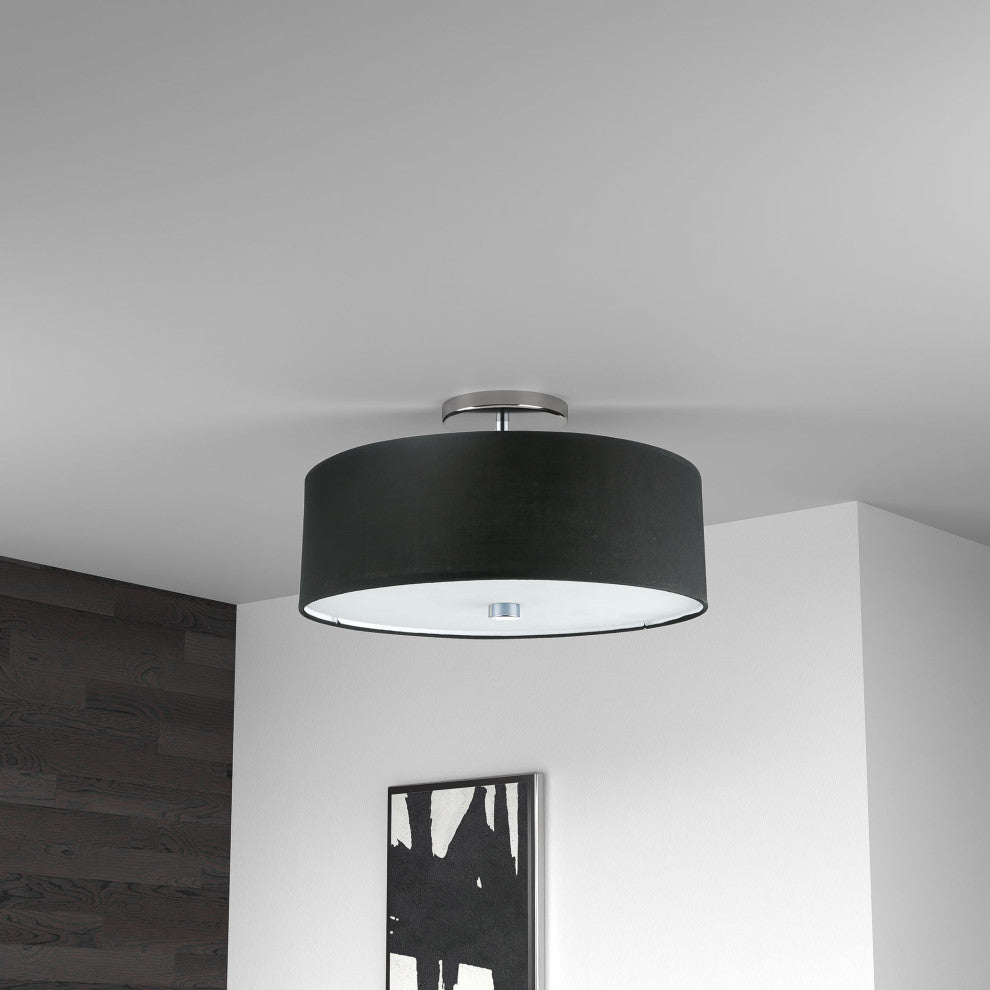 Transitional Semi Flush Mount Bedroom Light Everly, Polished Chrome/Black
