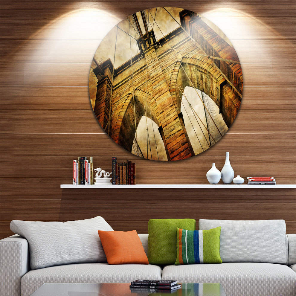 Vintage Brooklyn Bridge, Contemporary Round Wall Art, 11"