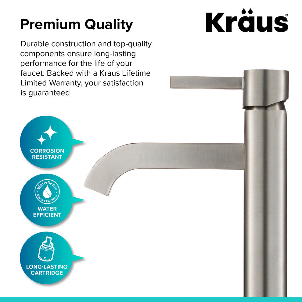 Ramus Single Handle 1-Hole Vessel Bathroom Faucet, Satin Nickel