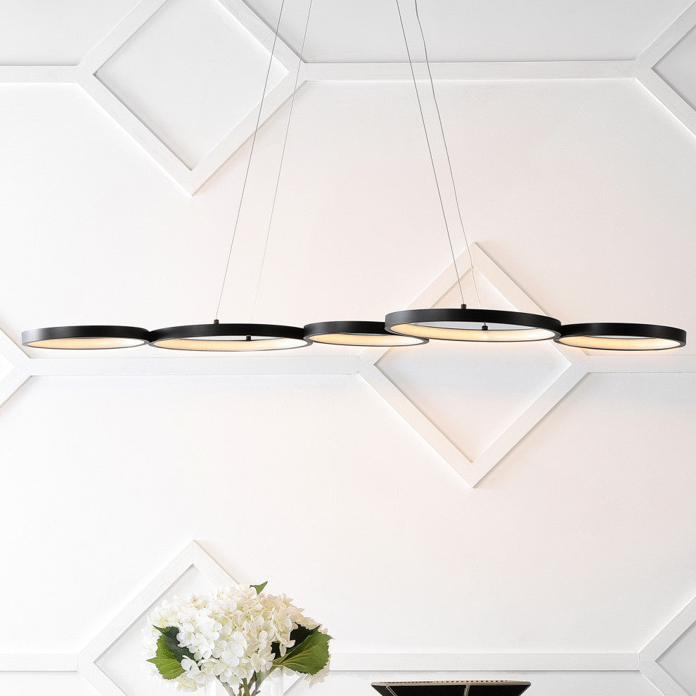 Roman 40.75" 5-Light Bohemian Coastal Iron Linear Integrated LED Pendant, Black
