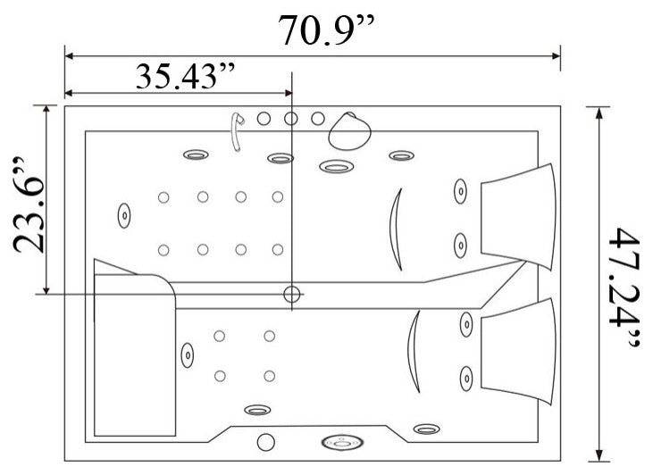 Whirlpool Bathtub 71"x47" Double Pump Heater, Yellowstone