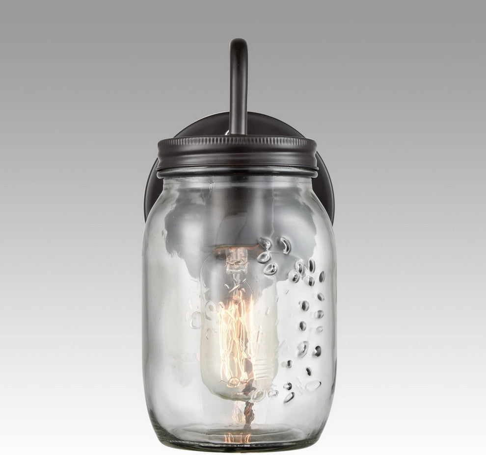 Industrial Mason Jar Glass Plug in Wall Sconce Bronze Finish 2-Pack