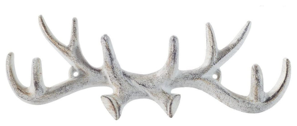 Vintage Cast Iron Deer Antlers Wall Hooks Antique Finish Metal Clothes Hanger