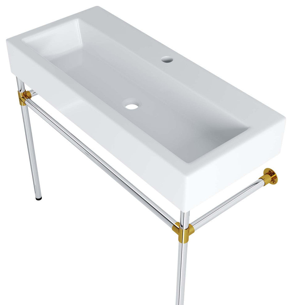 Sink Vanity, Wall Mount, Silver White, Ceramic, Stainless, Modern, Bathroom