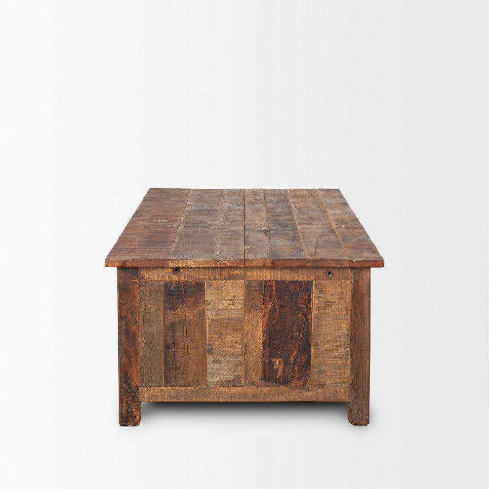 Wilton Brown Wood With 12 Black Metal Drawers Coffee Table