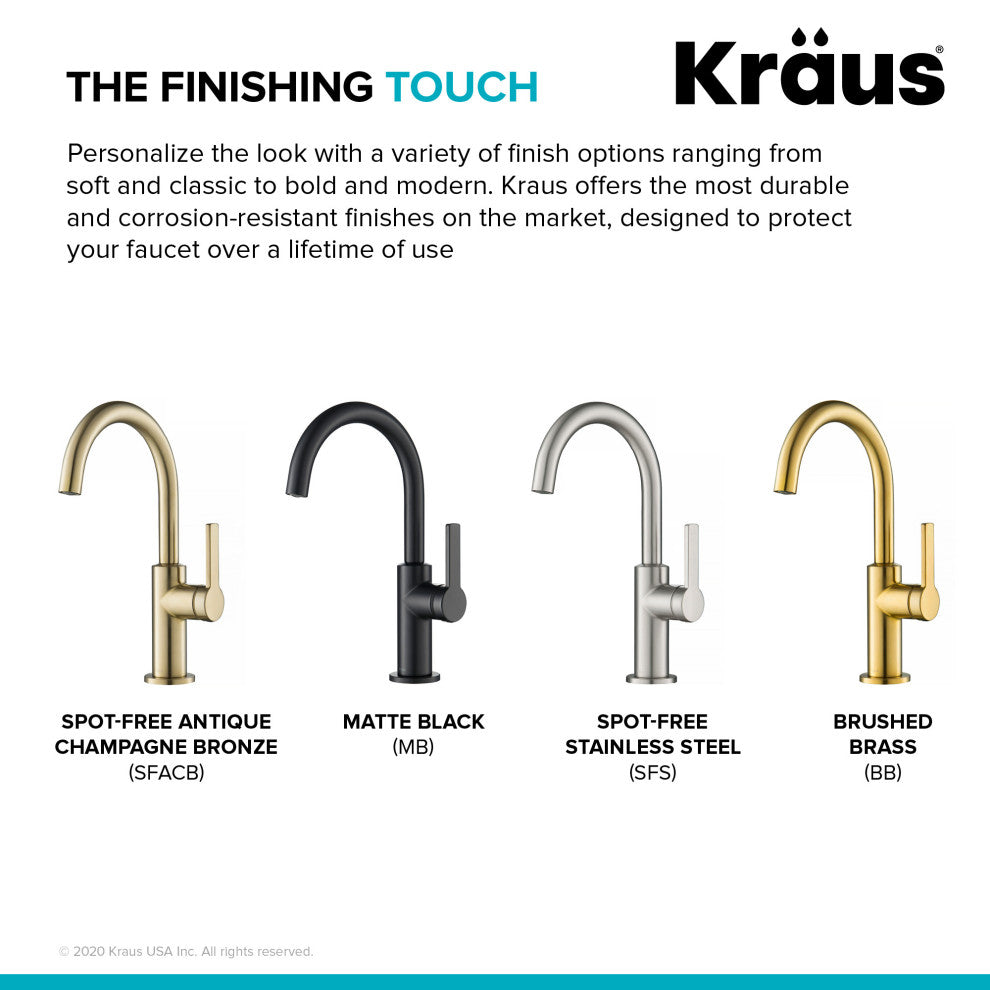 Oletto 1-Hole Kitchen Bar Faucet Spot Free SFS, Model KPF-2822SFS