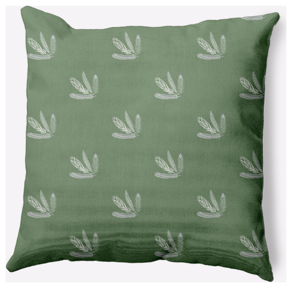 Feather Pattern Decorative Throw Pillow, Muted Green, 20"x20"
