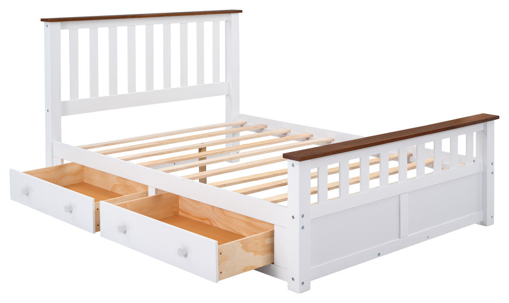 Gewnee Full Size Wood Platform Bed with Two Drawers in White