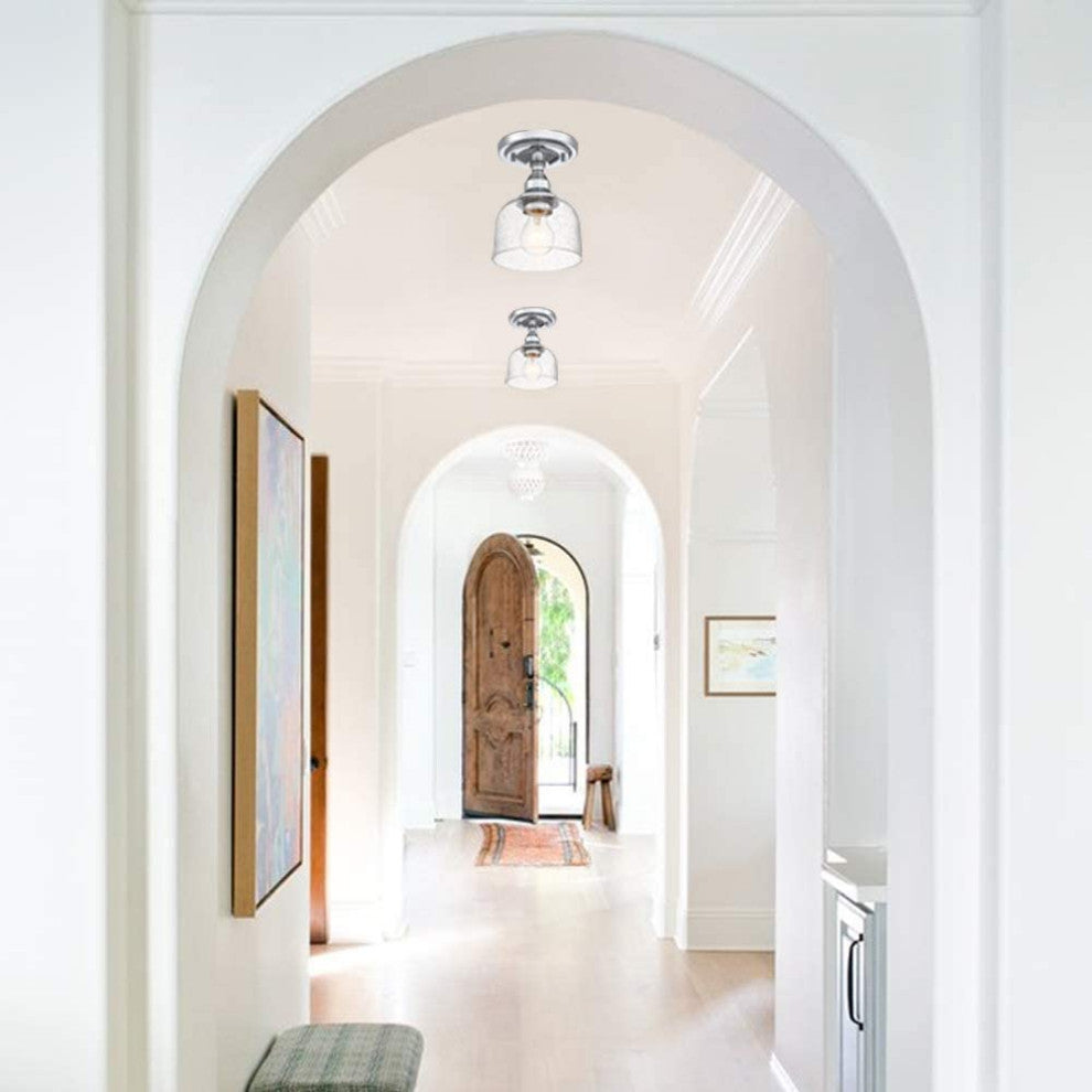 Modern Semi Flush Mount Ceiling Light Hallway Ceiling Lamp, Seeded Glass Shade