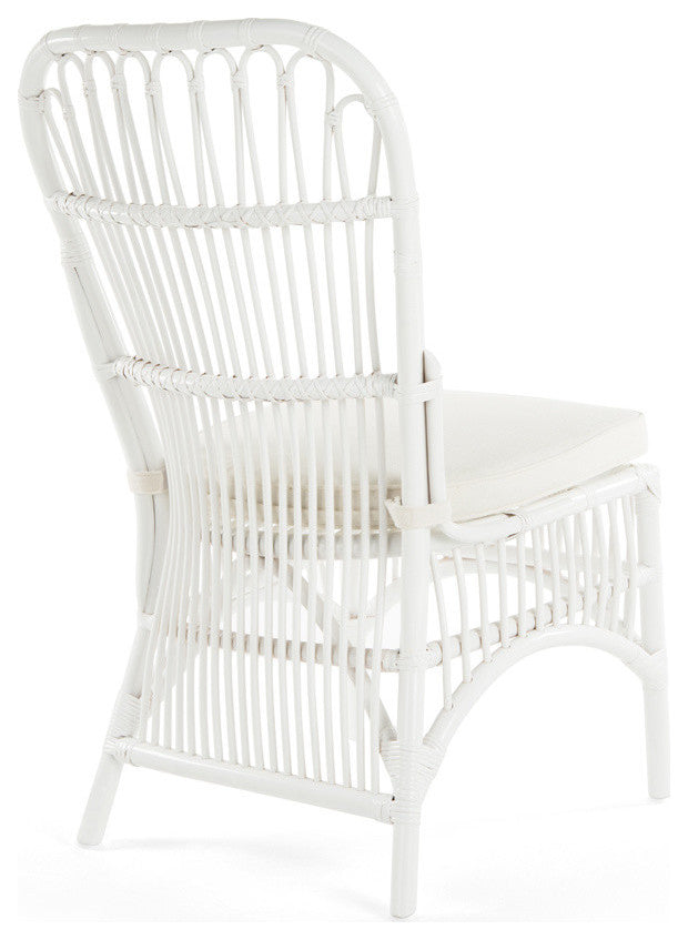 Rattan Loop Side Chair With Seat Cushion, Set of 2, White