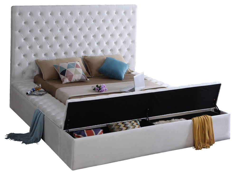 Bliss Velvet Upholstered  Bed, White, Full