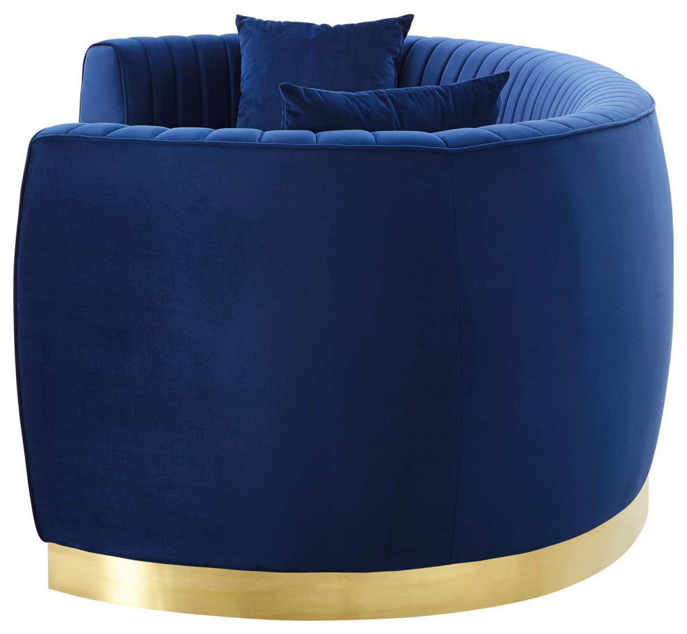 Tufted Sofa, Velvet, Blue Navy, Modern, Living Lounge Hotel Lobby Hospitality