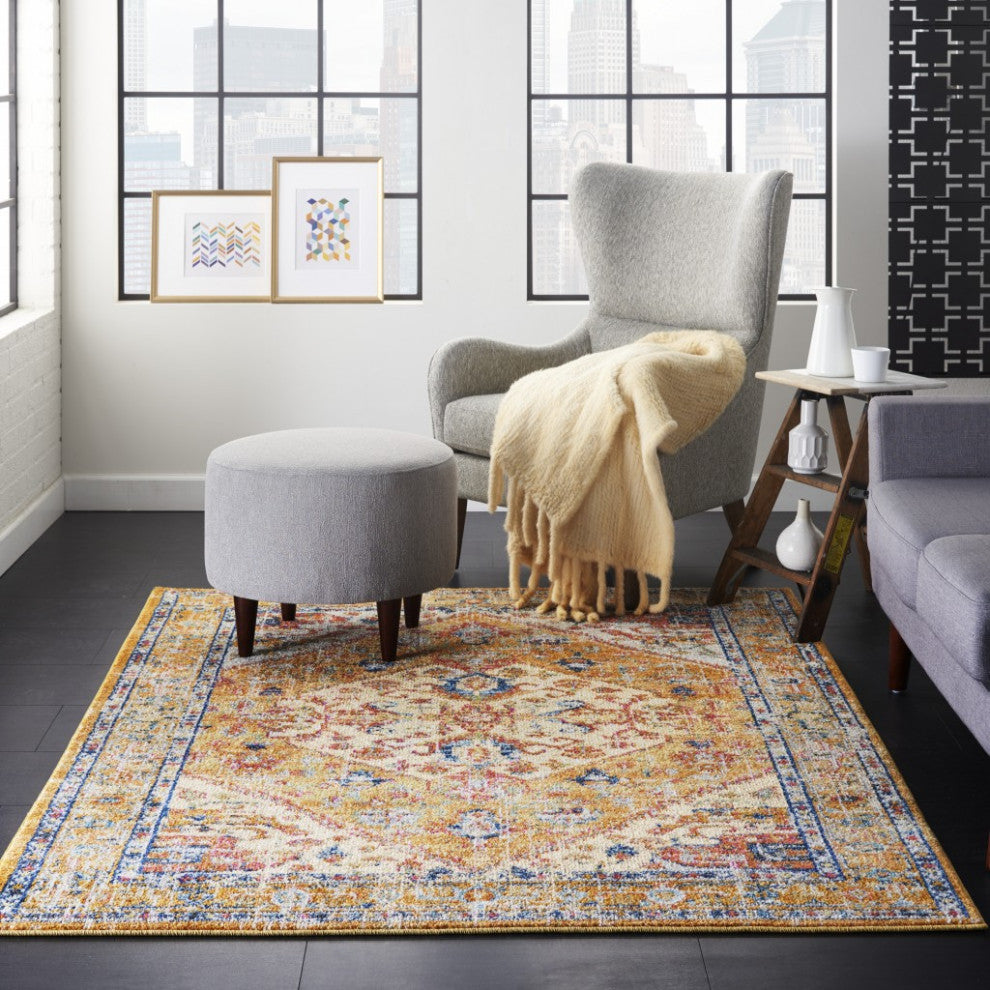 5' X 7' Yellow And Ivory Dhurrie Area Rug
