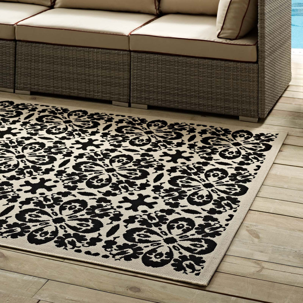 Vintage Area Rug Floor Carpet, Indoor Outdoor, Rectangular, 4x6, Black Beige