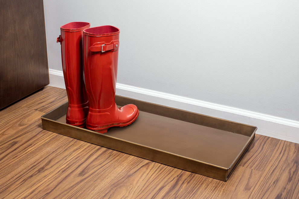 Classic Boot Tray for Boots, Shoes, Plants, Pet Bowls and More, Brass Finish