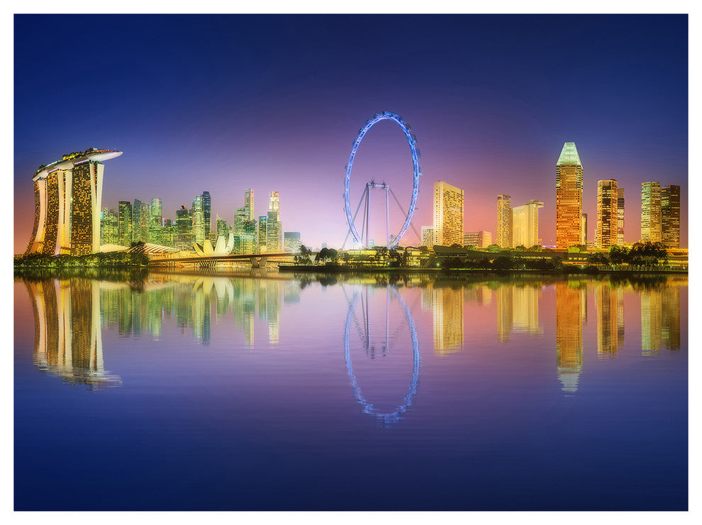 Singapore Skyline and Blue Sky, Cityscape Canvas Art Print, 40"x30"