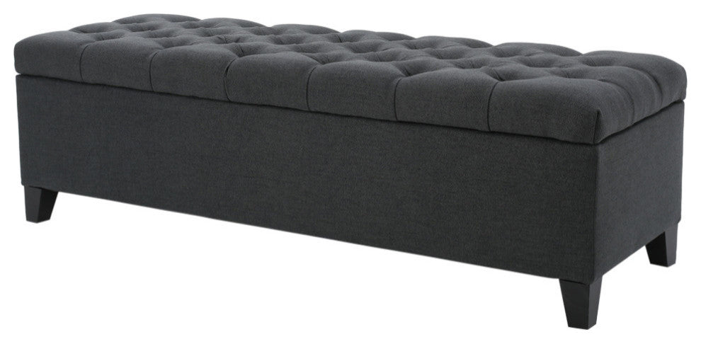 GDF Studio Ottilie Contemporary Button-Tufted Storage Ottoman Bench, Dark Gray/Dark Brown