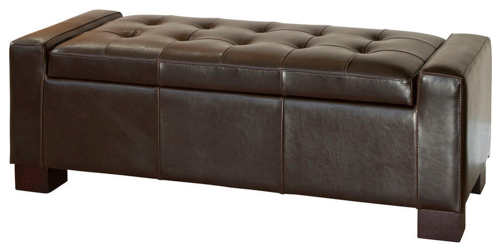 GDF Studio Guernsey Contemporary Tufted Bonded Leather Storage Ottoman Bench
