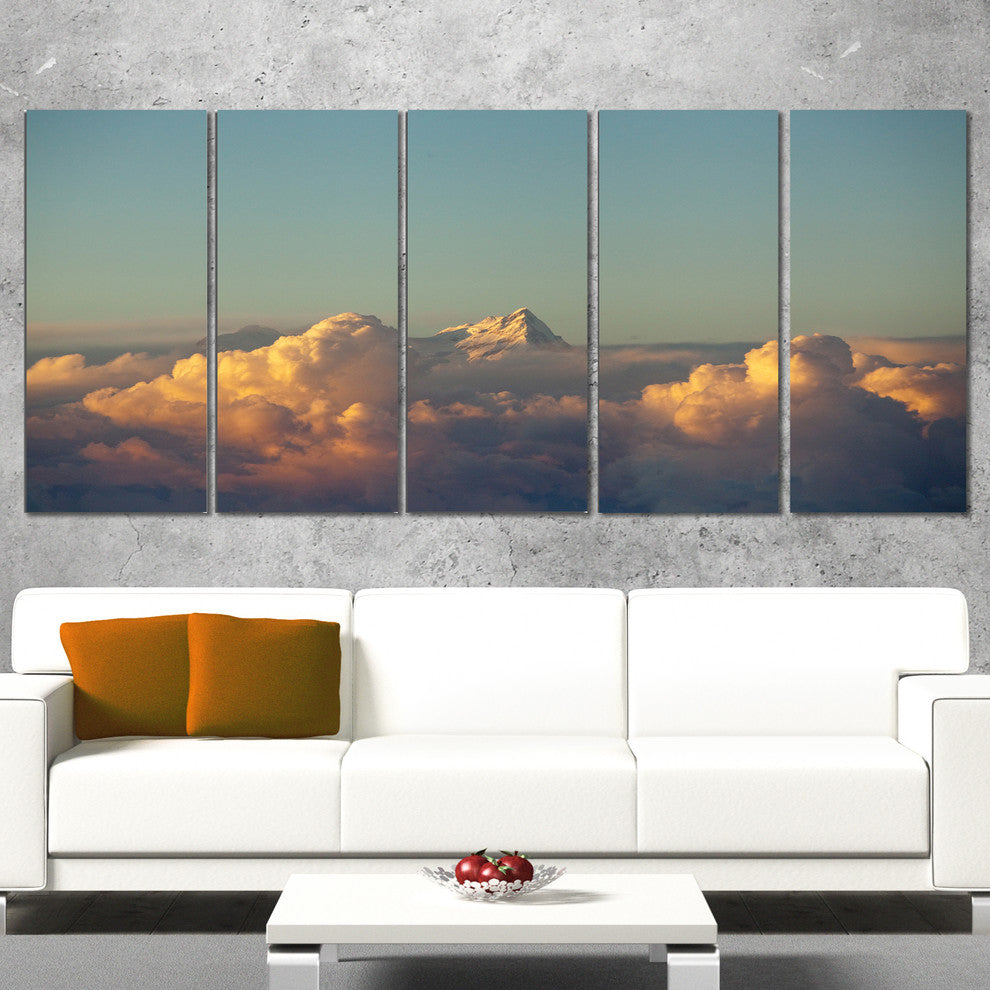 "Orange Clouds Colorful Sunset in Sky" Wall Art Landscape, 5 Panels, 60"x28"