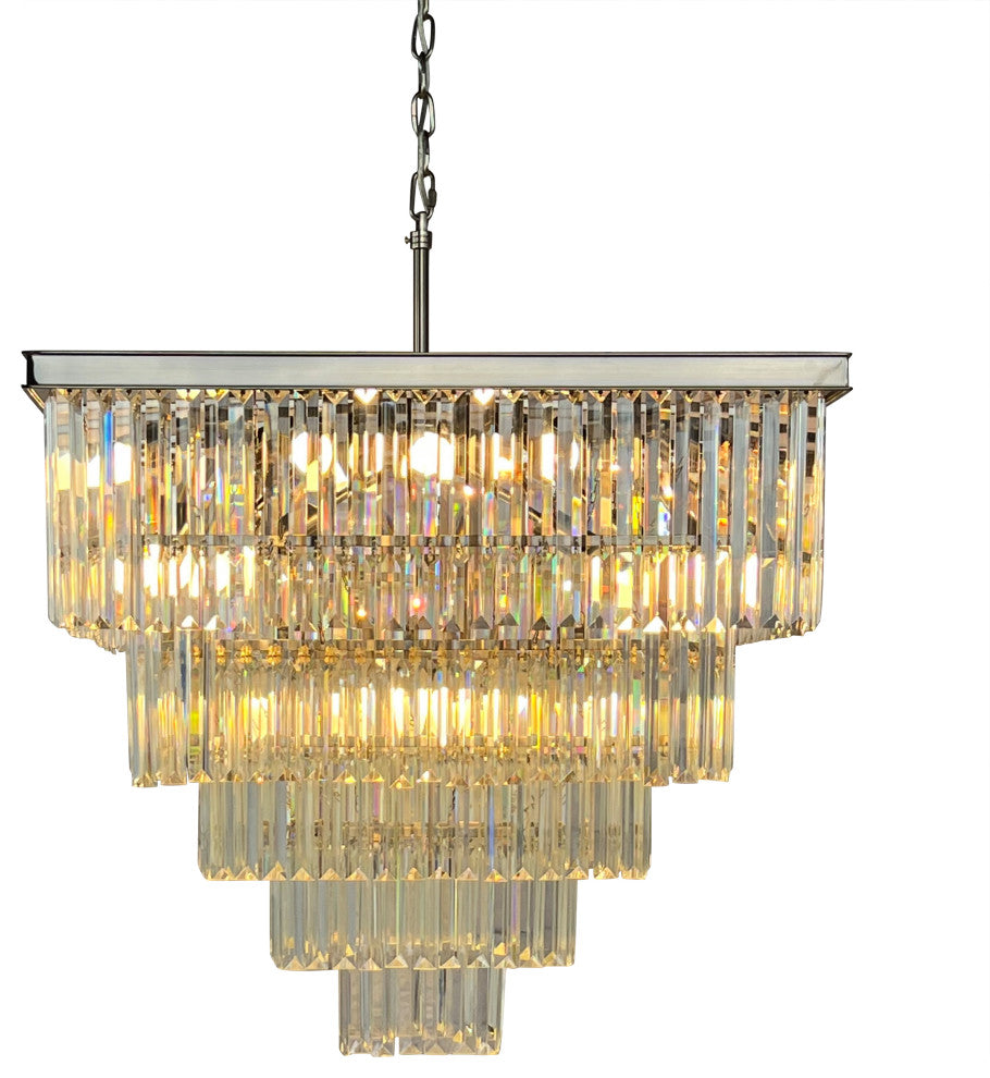 D"™Angelo 16 Light Square Glass Crystal Prism Chandelier, Brushed Nickel