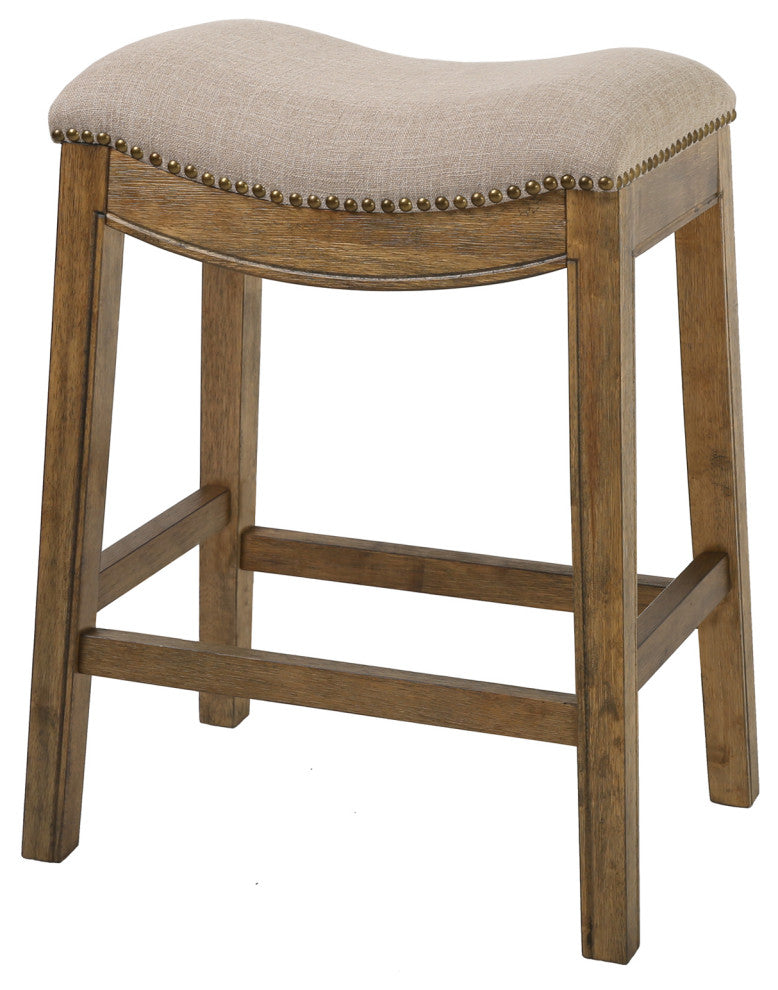 Saddle Style 25" Counter Height Stool With Cream Fabric