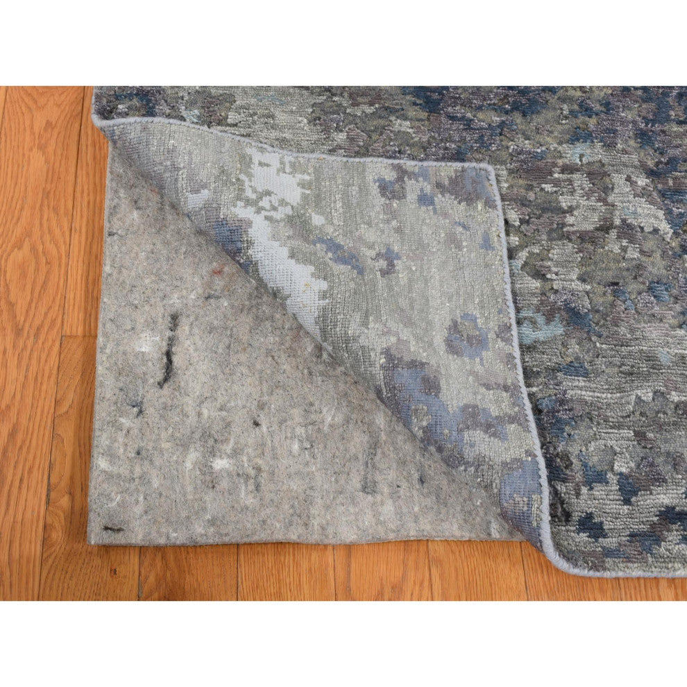 Gray Modern Abstract Design Wool and Silk Hand Knotted Rug 7'10" x 9'9"
