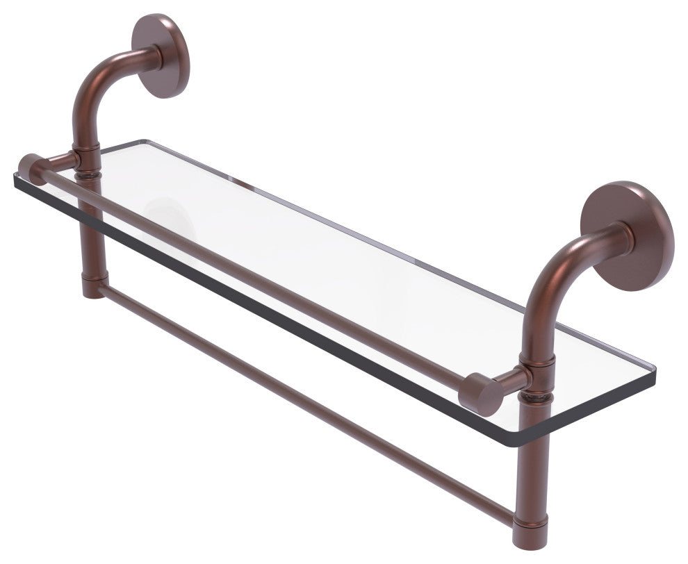 Remi 22" Gallery Glass Shelf with Towel Bar, Antique Copper