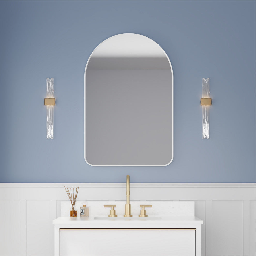 24"x36" Arched Bathroom Wall-mounted Mirror with Aluminum Frame, White