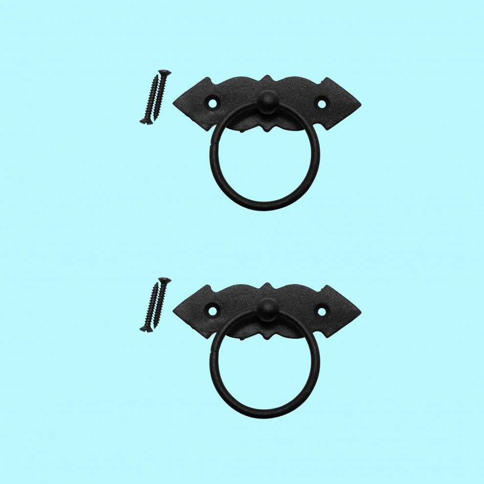 Ring Pull Cabinet Door Drawer Wrought Iron Black 4'' Set of 2