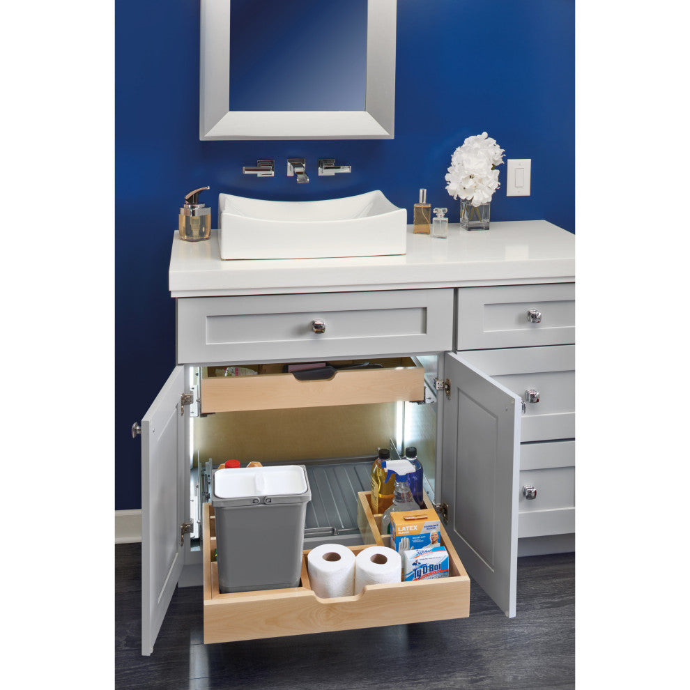 Wood Vanity Sink Cabinet Pull Out Organizer, Bottom of Cabinet