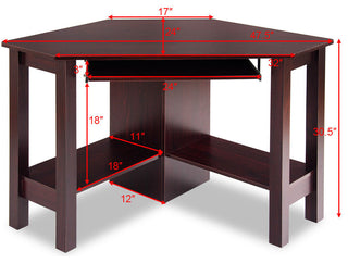Costway Wooden Corner Desk With Drawer Computer PC Table Office Room Brown
