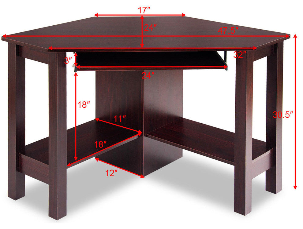 Costway Wooden Corner Desk With Drawer Computer PC Table Office Room Brown