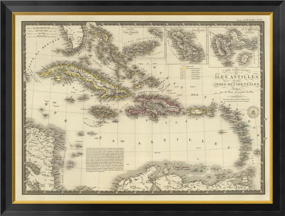 "Iles Antilles ou des Indes Occidentales, 1828"  by Adrien Hubert Brue, 40x31"