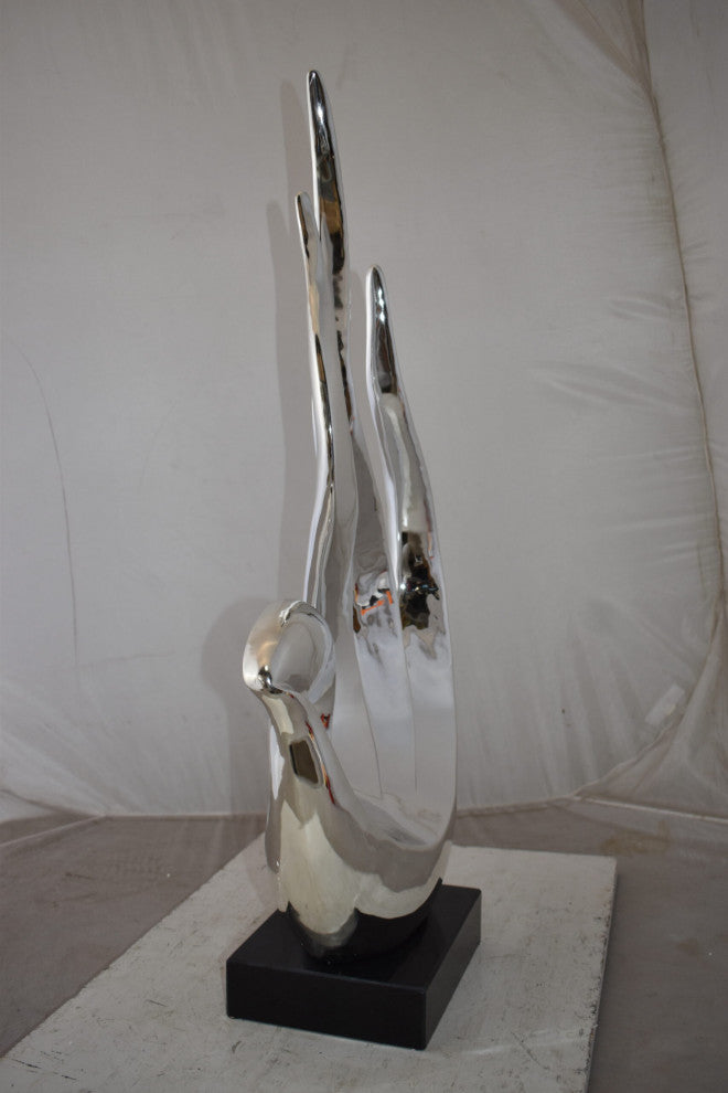 Unique Abstract Silver Finish Resin Statue Size: 19" x 11" x 36"H