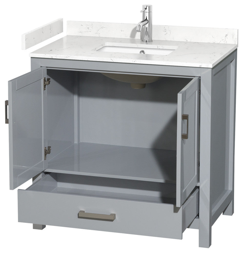 36" Single Bathroom Vanity, Gray, Carrara Cultured Marble Countertop, Sink