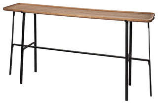 Helios II Medium Brown Solid Wood Top w/Black Iron Base Console Table